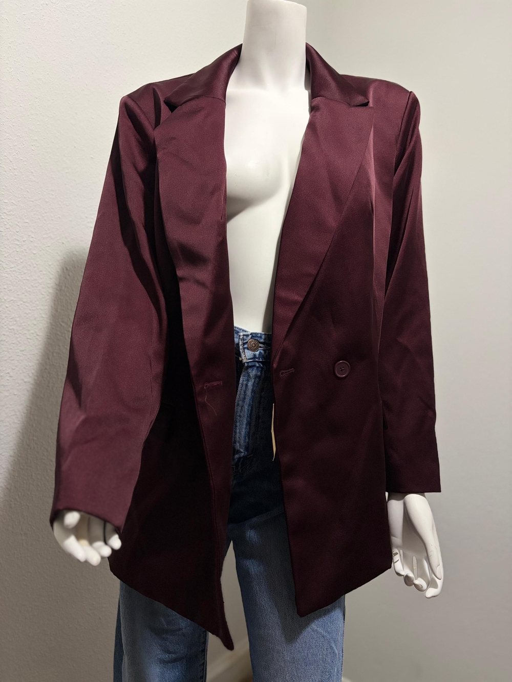 Women's Burgundy Longline Blazer Jacket